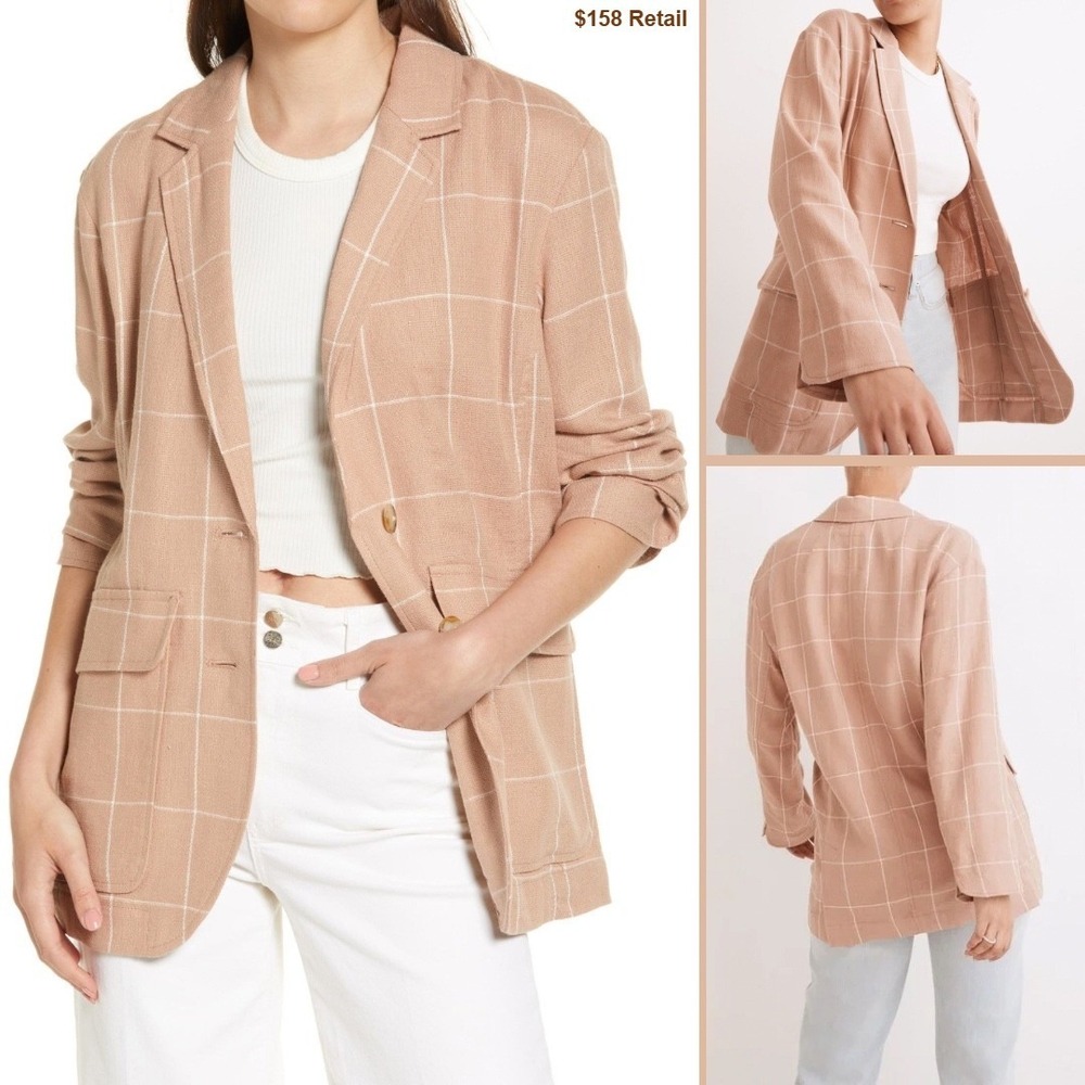 MADEWELL Breezewoven Larsen Blazer L Sandstone Windowpane Linen Casual Academia